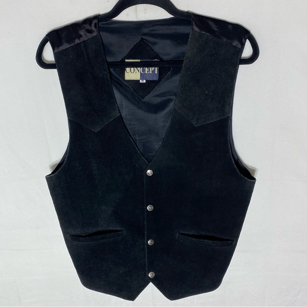 Vintage Concept Black Suede Button Front Vest M Western Festival Stampede Rodeo